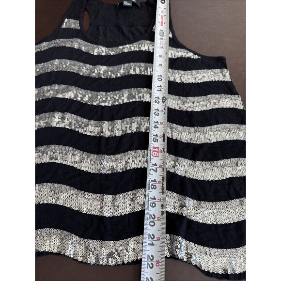 Forever21 Sequined Black & Silver Striped Tank Top M - Picture 5 of 6